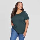 Women's Plus Size Short Sleeve Scoop Neck Relaxed Fit T-shirt - Ava & Viv Dark Green