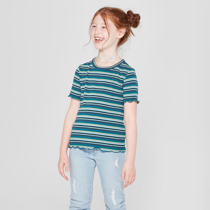 Girls' Short Sleeve Stripe T-shirt - Art Class Green