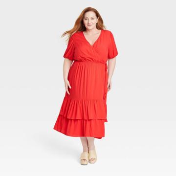 Women's Plus Size Short Sleeve Wrap Dress - Knox Rose Red