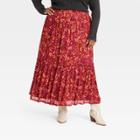Women's Plus Size Pleated Mesh Maxi A-line Skirt - Knox Rose Red