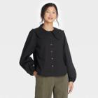 Women's Oversized Balloon Long Sleeve Button-down Shirt - A New Day Black