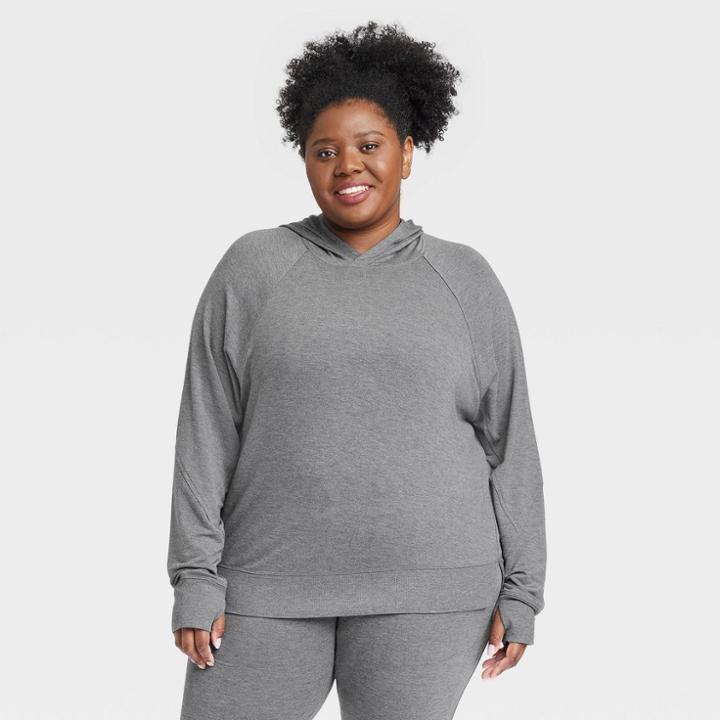 Women's Plus Size Modal Hooded Sweatshirt - All In Motion Charcoal Gray