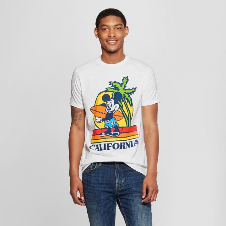 Disney Men's Mickey Mouse Short Sleeve Surf Board Graphic T-shirt - White