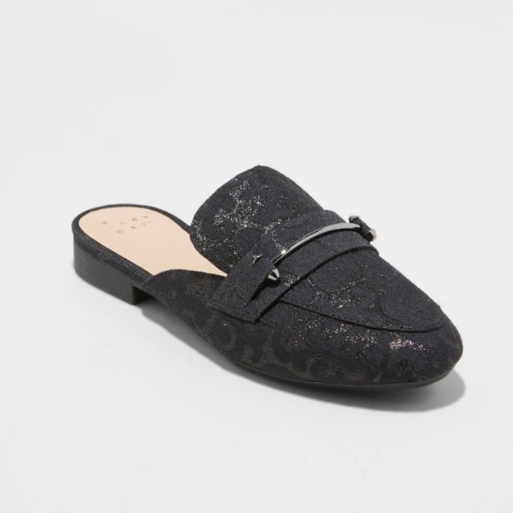 Women's Remy Wide Width Jacquard Backless Loafer Mules - A New Day Black 9.5w, Size: 9.5 Wide, Black