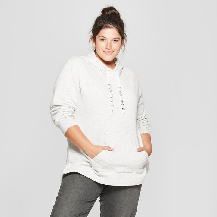 Women's Plus Size Embellished Pullover Hoodie - Ava & Viv Light Gray 3x, Light Gray Heather