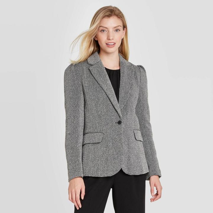 Women's Puff Sleeve Blazer - A New Day Black/white