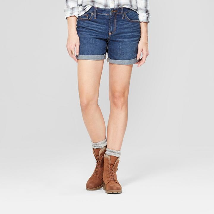 Women's Mid-rise Rolled Hem Boyfriend Shorts - Universal Thread Dark Wash
