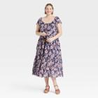 Women's Plus Size Flutter Short Sleeve A-line Dress - Knox Rose Navy Floral 1x, Blue Floral