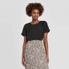 Women's Short Sleeve Round Neck Satin T-shirt - A New Day Black