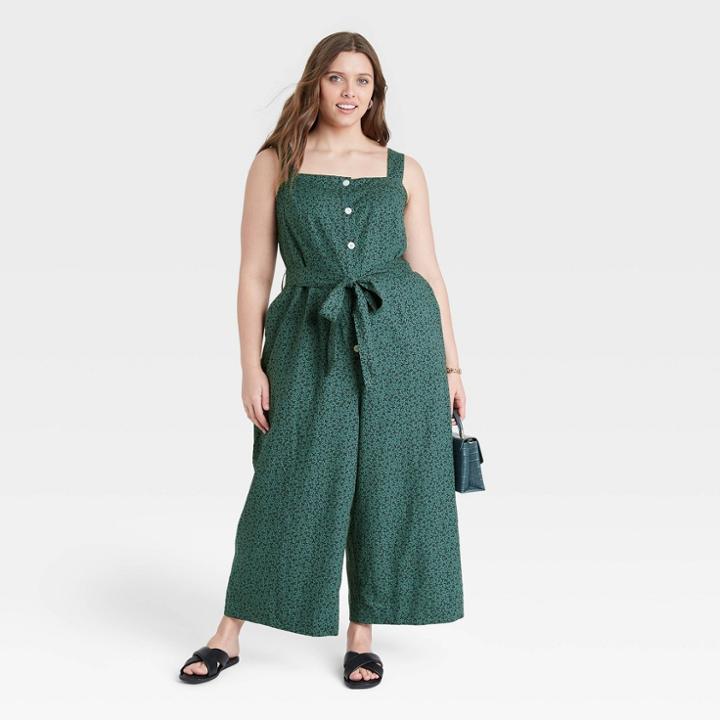 Women's Plus Size Sleeveless Button-front Jumpsuit - A New Day Teal