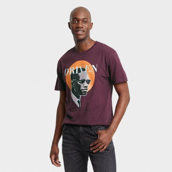 Iml Black History Month Men's Malcom X Short Sleeve T-shirt - Plum Purple