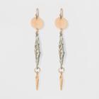 Patterned Beaded Rhombus And Metal Disc Linear Earrings - Universal Thread Gold,