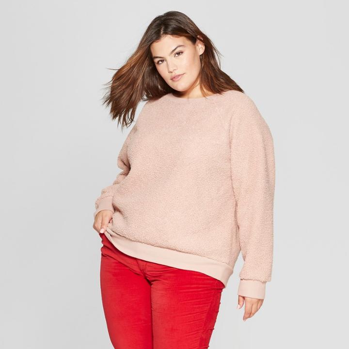 Women's Plus Size Long Sleeve Sherpa Sweatshirt - Universal Thread Pink X