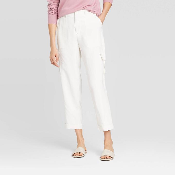 Women's Mid-rise Straight Leg Ankle Length Utility Pants - A New Day Cream 0, Women's, Ivory