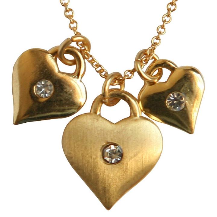 Zirconite Heart Charms Pendant Necklace Gold