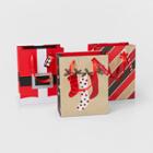 3ct Stockings Stripe & Santa Gift Bags - Wondershop