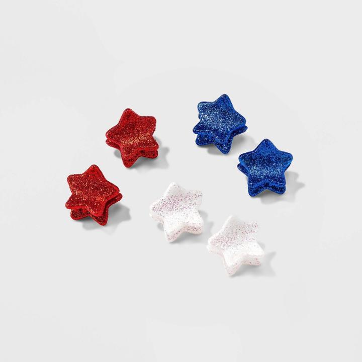 No Brand Americana Glitter Finish Mini Star Hair Clip Set 6pc - Red/blue/white