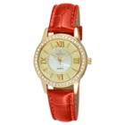Peugeot Watches Peugeot Women's Gold Crystal Bezel Red Leather