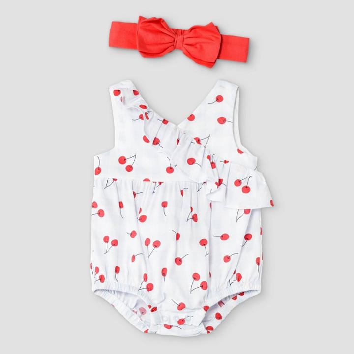 Baby Girls' Cherry Gingham Romper With Headband - Cat & Jack Sky Blue Newborn