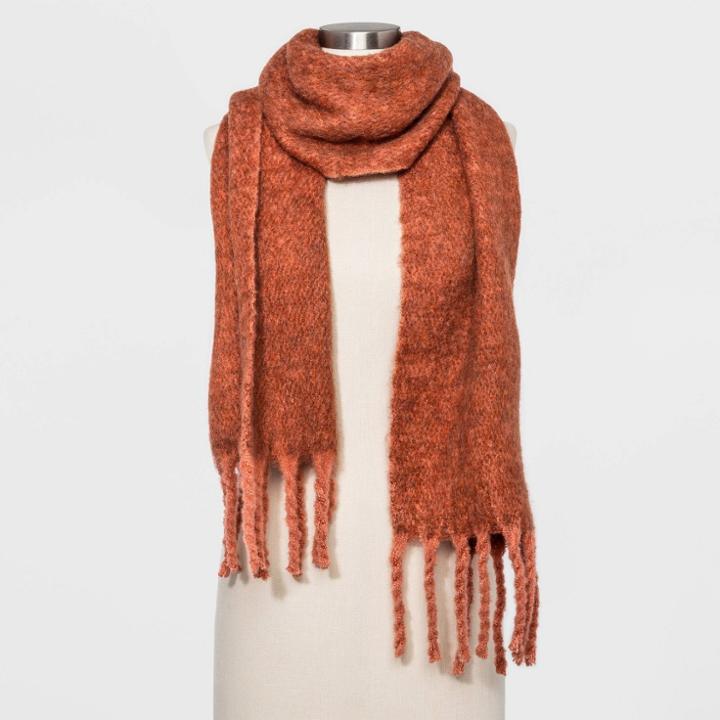 Women's Brushed Blanket Scarf - A New Day Orange