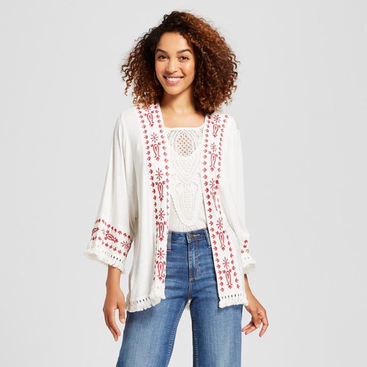 Women's Embroidered Knit Kimono - Knox Rose Ivory