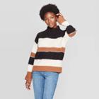 Women's Striped Long Sleeve Mock Turtleneck Pullover - Universal Thread Brown