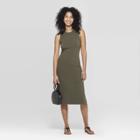 Women's Regular Fit Sleeveless Crewneck Linen Cuff T-shirt - A New Day Olive (green)