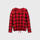 Girls' Long Sleeve Buffalo Check Cozy Pullover T-shirt - Cat & Jack Black