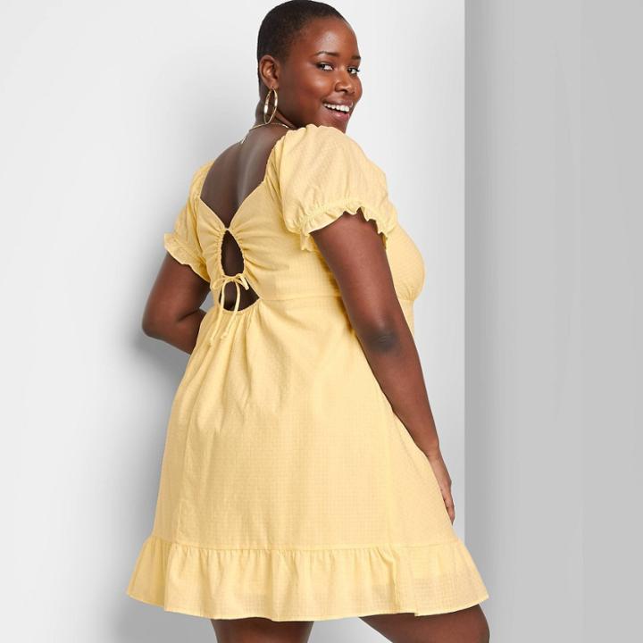 Women's Plus Size Short Sleeve Sweetheart Ruffle With Tie-back Dress - Wild Fable Yellow