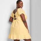 Women's Plus Size Short Sleeve Sweetheart Ruffle With Tie-back Dress - Wild Fable Yellow