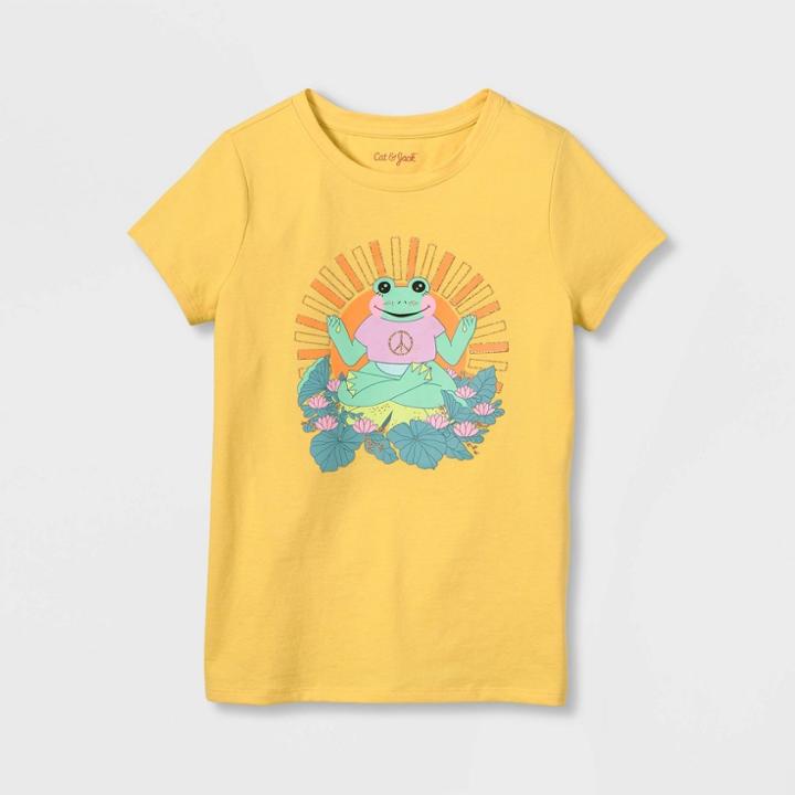 Girls' 'yoga Frog' Short Sleeve Graphic T-shirt - Cat & Jack Light Mustard Yellow