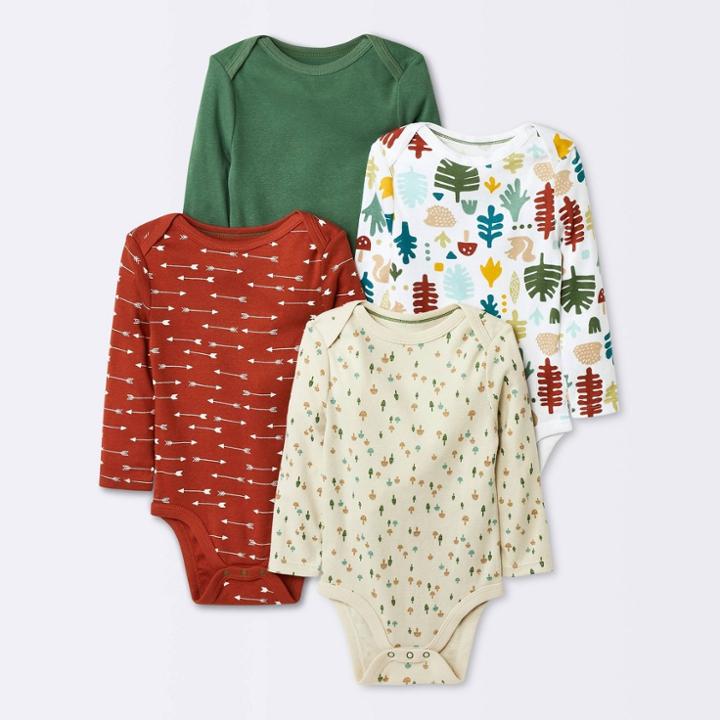 Baby Boys' 4pk Outdoor Explorer Long Sleeve Bodysuit - Cloud Island Tan