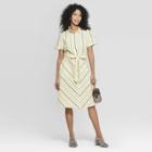 Women's Striped Short Sleeve Cotton Shirtdress - A New Day Yellow L, Yellow White
