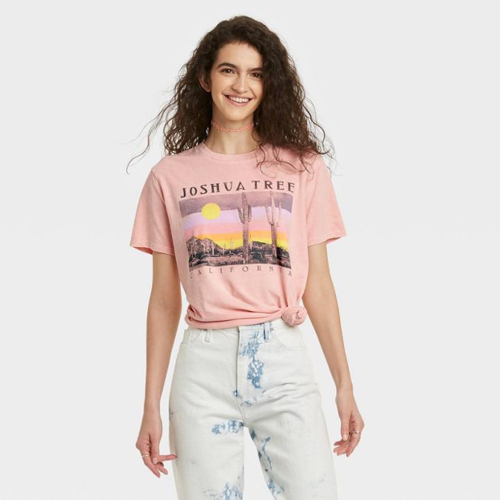Zoe+liv Women's Joshua Tree Photo Short Sleeve Graphic T-shirt - Blush Xs, Green/black