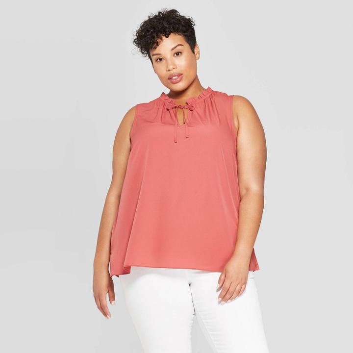 Women's Plus Size Sleeveless Tie-neck Top - Ava & Viv