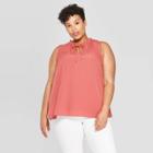 Women's Plus Size Sleeveless Tie-neck Top - Ava & Viv