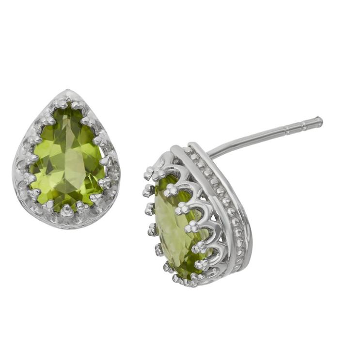 2 2/3 Tcw Tiara Sterling Silver Pear-cut Peridot Crown Earrings, Women's