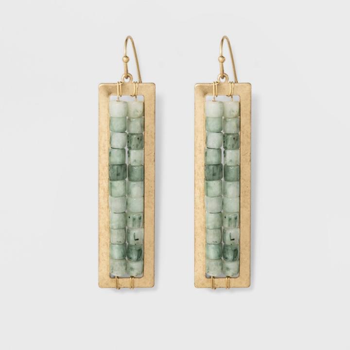 Semi Precious Rectangle Stone Drop Earrings - Universal Thread Green