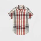 Women's Plaid Short Sleeve Collared Button-front Shirt - Universal Thread Red