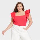 Women's Plus Size Ruffle Top - A New Day Red