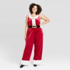 Born Famous Women's Plus Size Ugly Holiday Santa Sleeveless Jumpsuit - Red