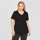 Women's Plus Size Short Sleeve V-neck Essential T-shirt - Ava & Viv Black