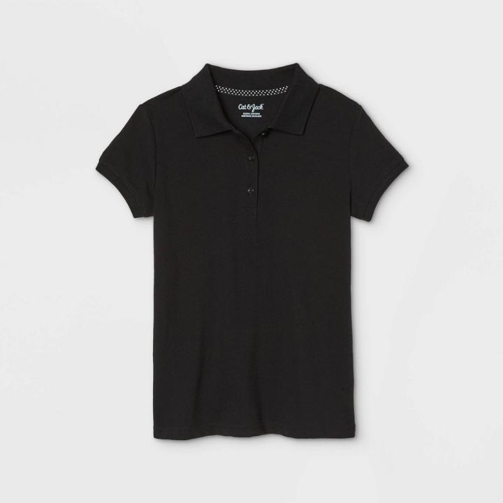 Petitegirls' Short Sleeve Stretch Pique Uniform Polo Shirt - Cat & Jack Black