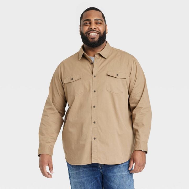 Men's Big & Tall Utility Button-down Shirt - Goodfellow & Co Tan