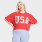 Grayson Threads Women's Plus Size Usa Short Sleeve Cropped Graphic T-shirt - Red