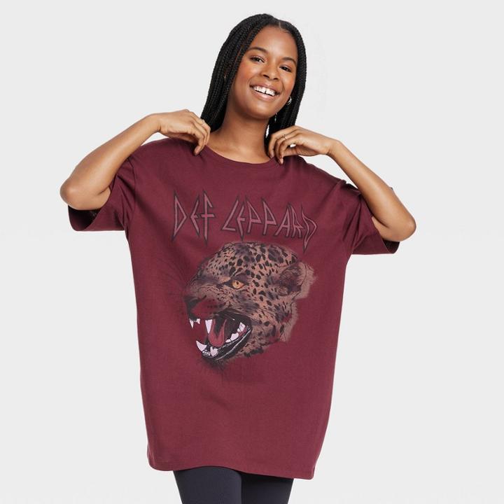 Women's Def Leppard Short Sleeve Graphic T-shirt Dress - Maroon