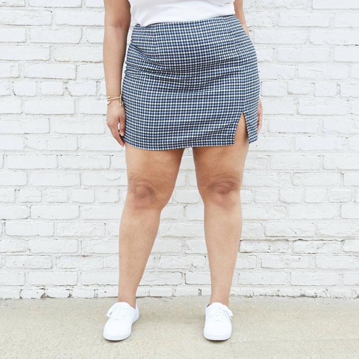 Women's Plus Size Plaid Side Slit Mini Skirt - Wild Fable Black