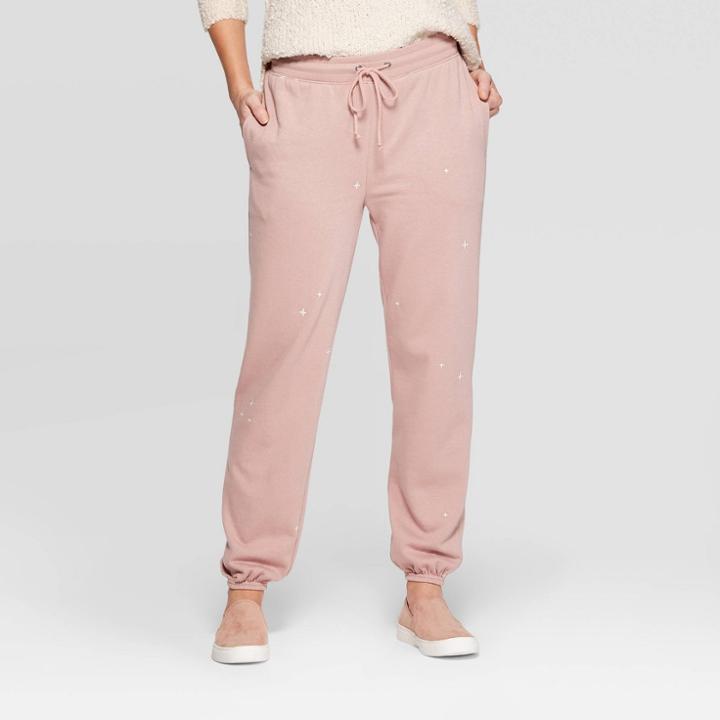 Women's Mid-rise Embroidered Regular Fit Full Jogger Pants - Universal Thread Pink M,