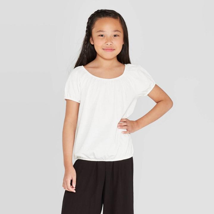 Girls' Short Sleeve Peasant Top - Art Class White