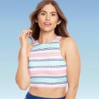 Women's Slimming Control High Neck Crop Bikini Top - Beach Betty By Miracle Brands White